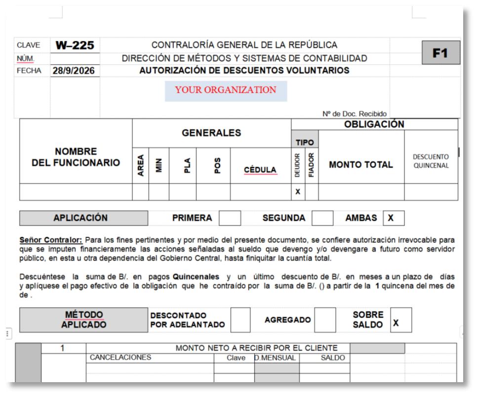 Ejemplo de formulario oficial con formato y campos complejos